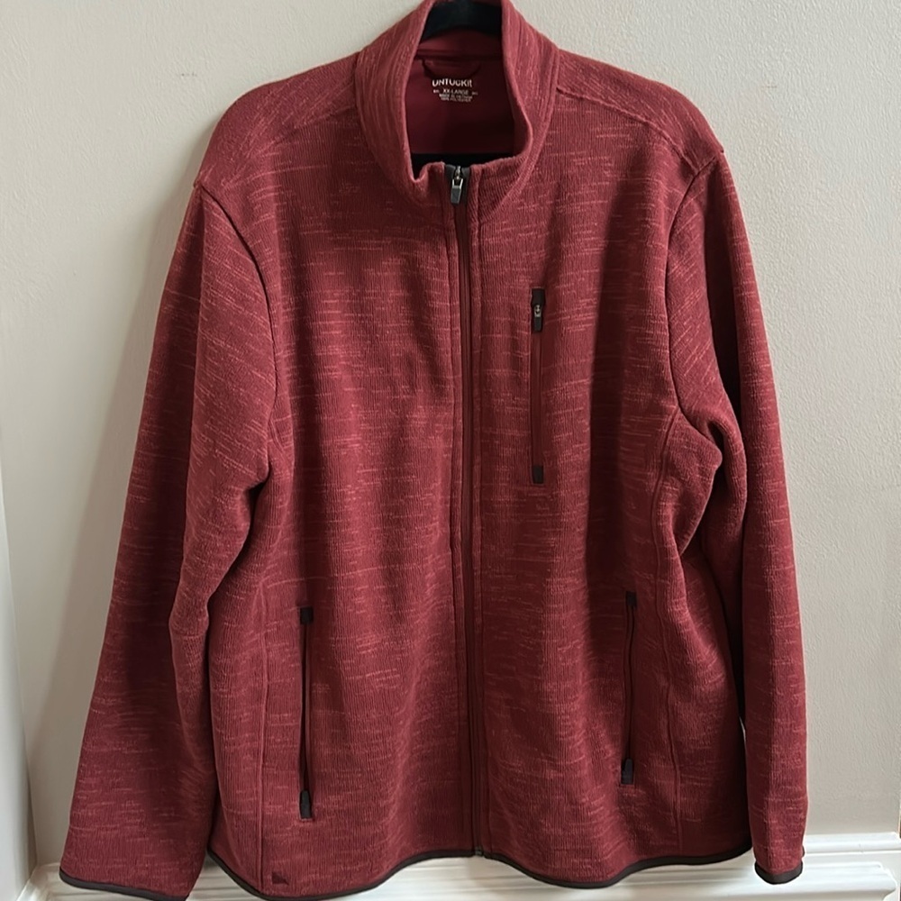 UNTUCKit Men’s Kezoh Dark Chili Red Fleece Full Zip Jacket Sweatshirt XX Large